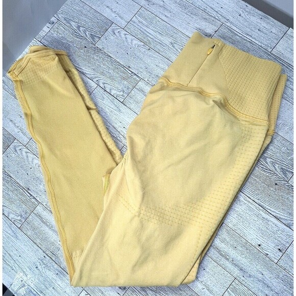 Gymshark Women's Leggings L Yellow Whitney Simmons High Rise Pocket Ruched Back - Picture 4 of 10